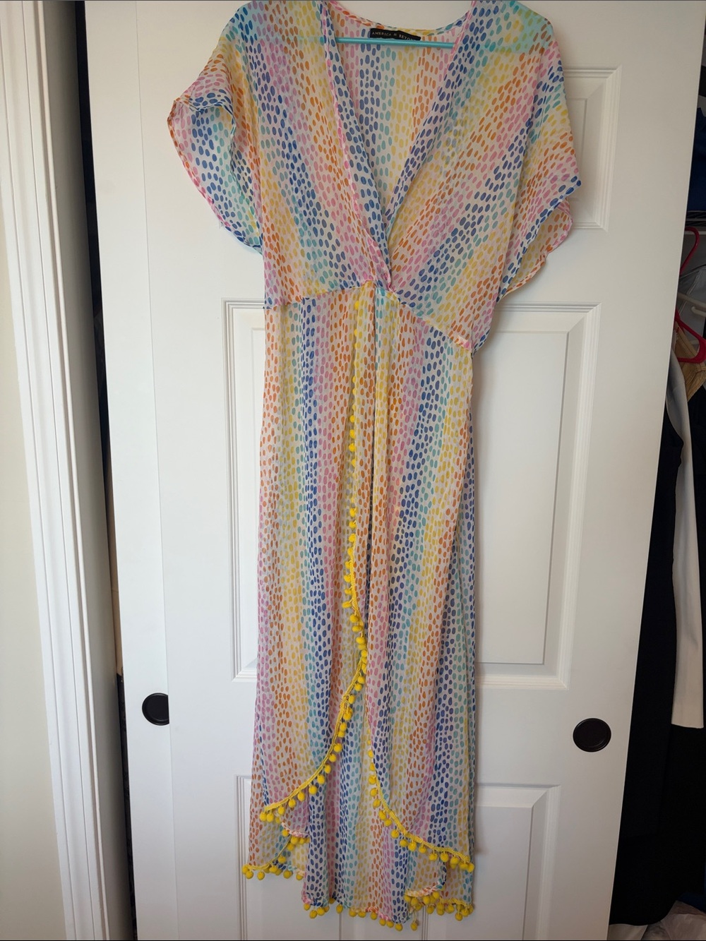 Colorful Pastel cover up with Pom Trim